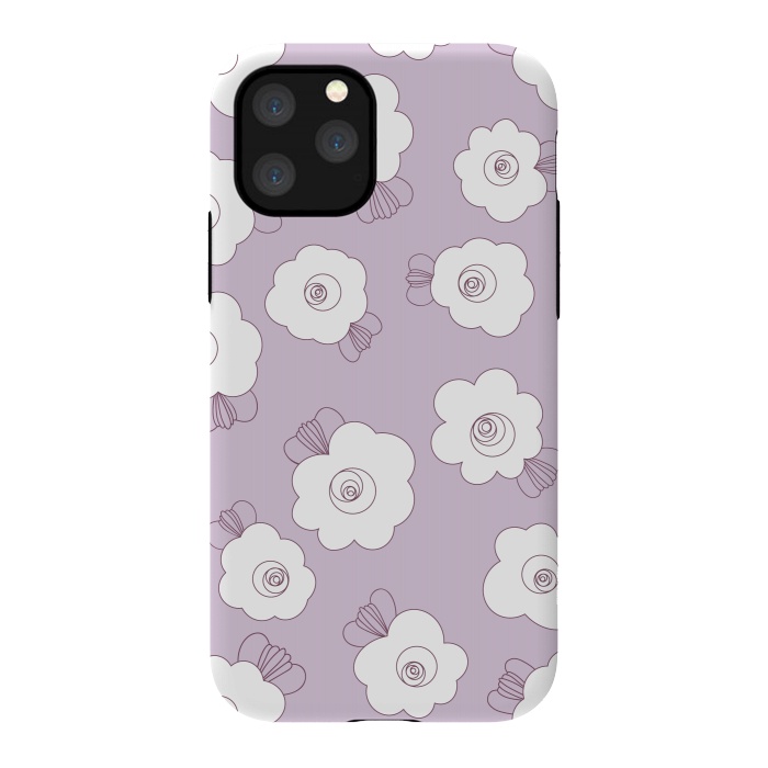iPhone 11 Pro StrongFit Fluffy Flowers - White on Lilac by Paula Ohreen