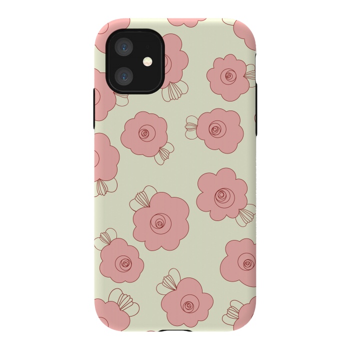 iPhone 11 StrongFit Fluffy Flowers - Pink on Cream by Paula Ohreen