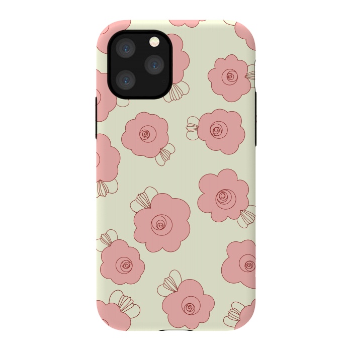 iPhone 11 Pro StrongFit Fluffy Flowers - Pink on Cream by Paula Ohreen