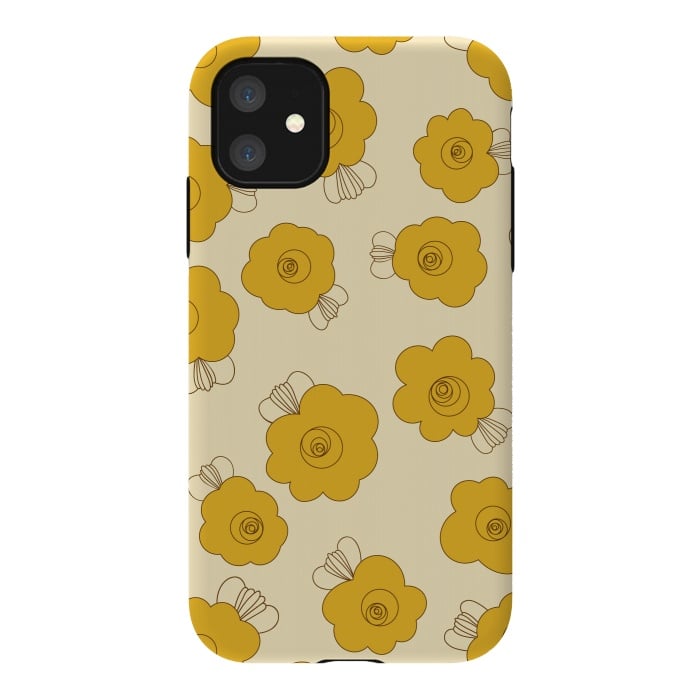 iPhone 11 StrongFit Fluffy Flowers - Mustard on Lemon Yellow by Paula Ohreen