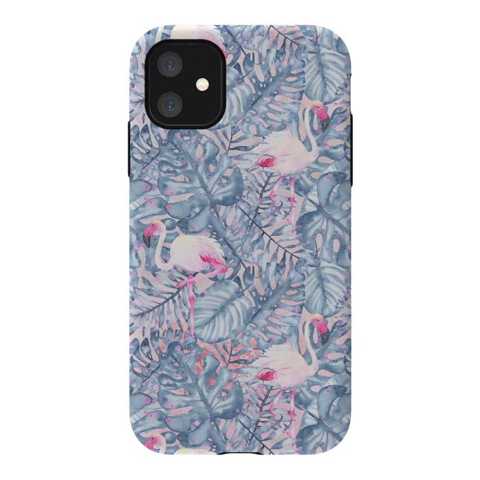 iPhone 11 StrongFit Pink and Blue Flamingo Summer  by  Utart