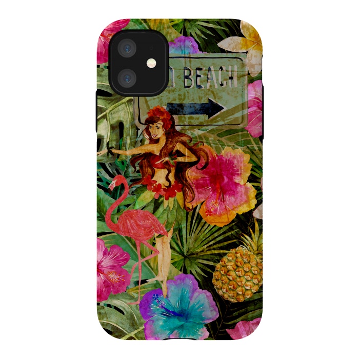 iPhone 11 StrongFit Vintage Hula Girl- To the Beach by  Utart