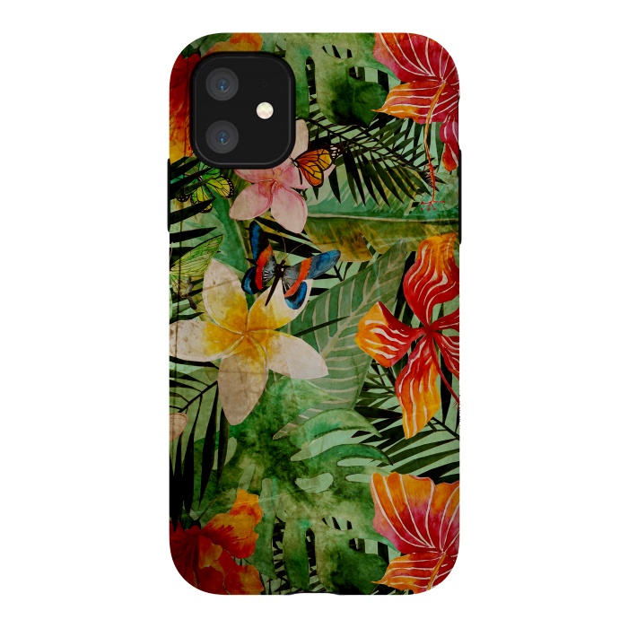 iPhone 11 StrongFit Retro Tropical Flower Jungle by  Utart