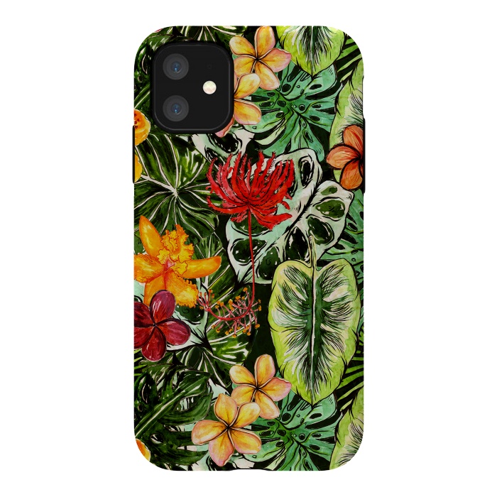 iPhone 11 StrongFit Vintage Tropical Flower Jungle Pattern by  Utart