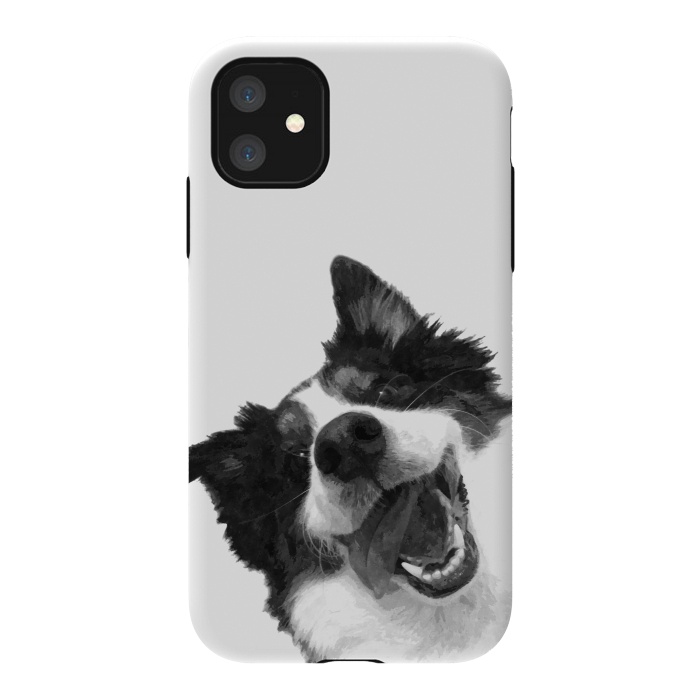 iPhone 11 StrongFit Black and White Happy Dog by Alemi