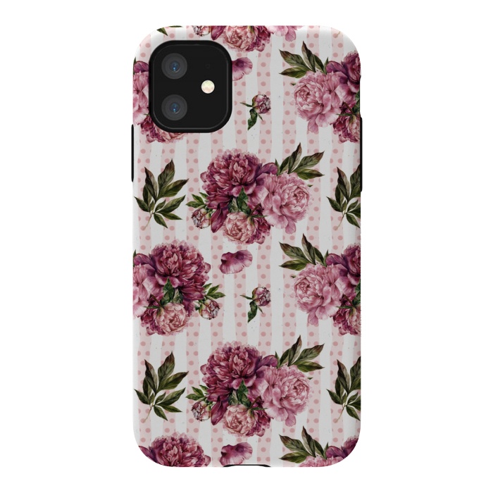 iPhone 11 StrongFit Vintage Pink Peony Pattern by  Utart