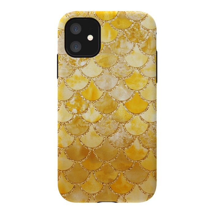 iPhone 11 StrongFit Gold Watercolor Mermaid Scales by  Utart