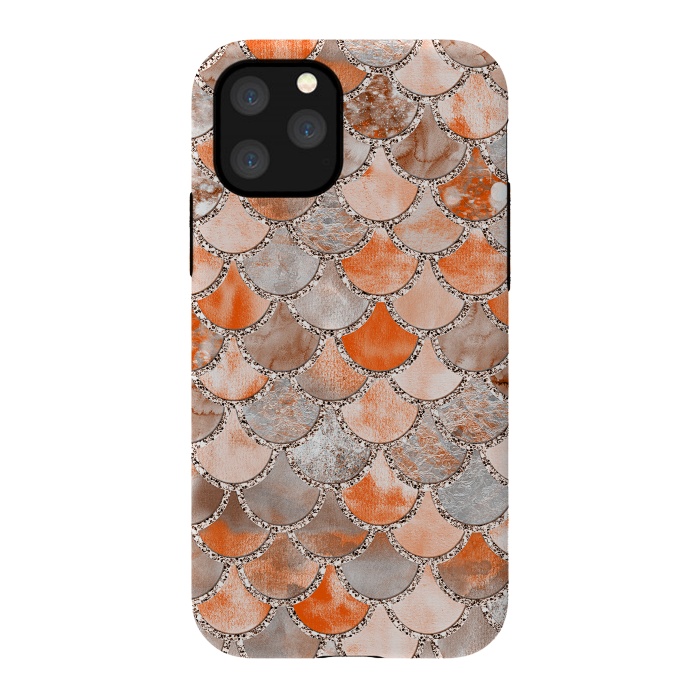 iPhone 11 Pro StrongFit Salmon Peach and Silver Glitter WAtercolor Mermaid Scales by  Utart