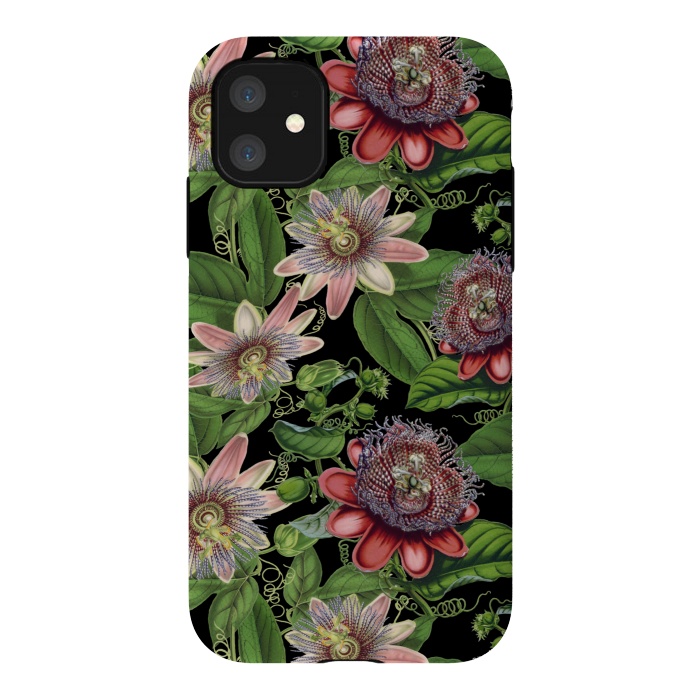 iPhone 11 StrongFit Vintage Passiflora Pattern on Black by  Utart