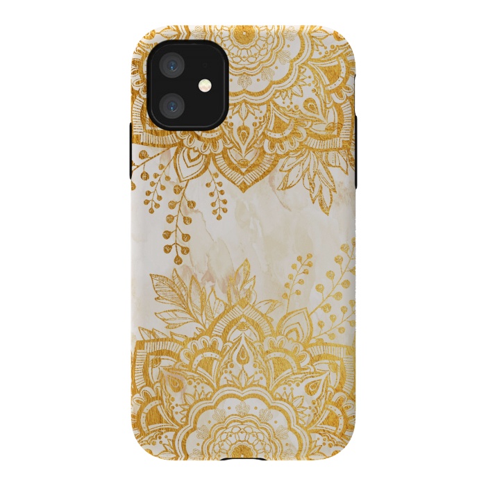 iPhone 11 StrongFit Queen Starring of Mandala-Gold Sunflower II by ''CVogiatzi.