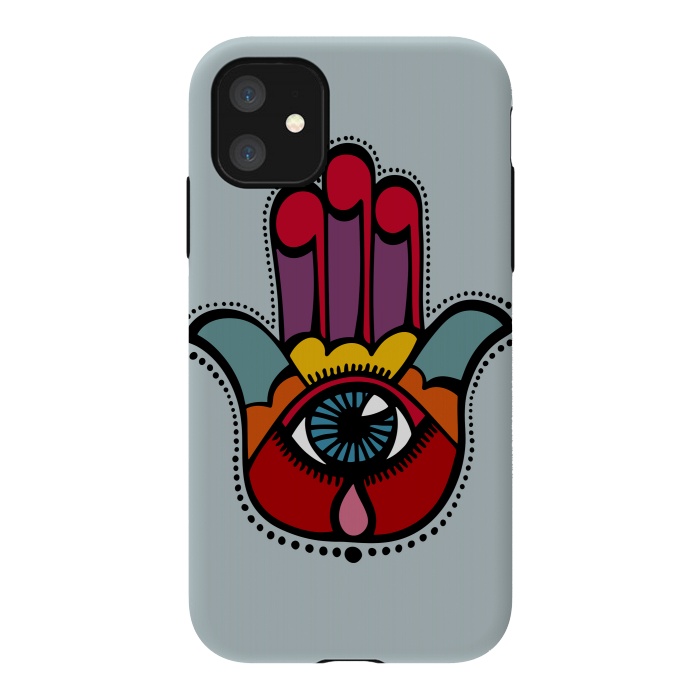 iPhone 11 StrongFit Pop Hamsa over Blue by Majoih