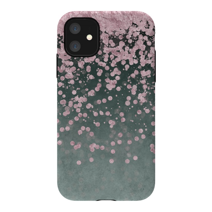 iPhone 11 StrongFit Pink Glitter On Teal 2 by Andrea Haase