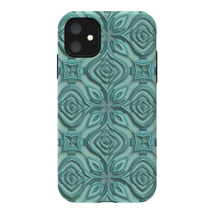 iPhone 11 StrongFit Elegant Green Turquoise Ornament Pattern by Andrea Haase