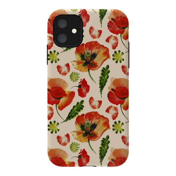 iPhone 11 StrongFit Watercolor Poppy Pattern by  Utart