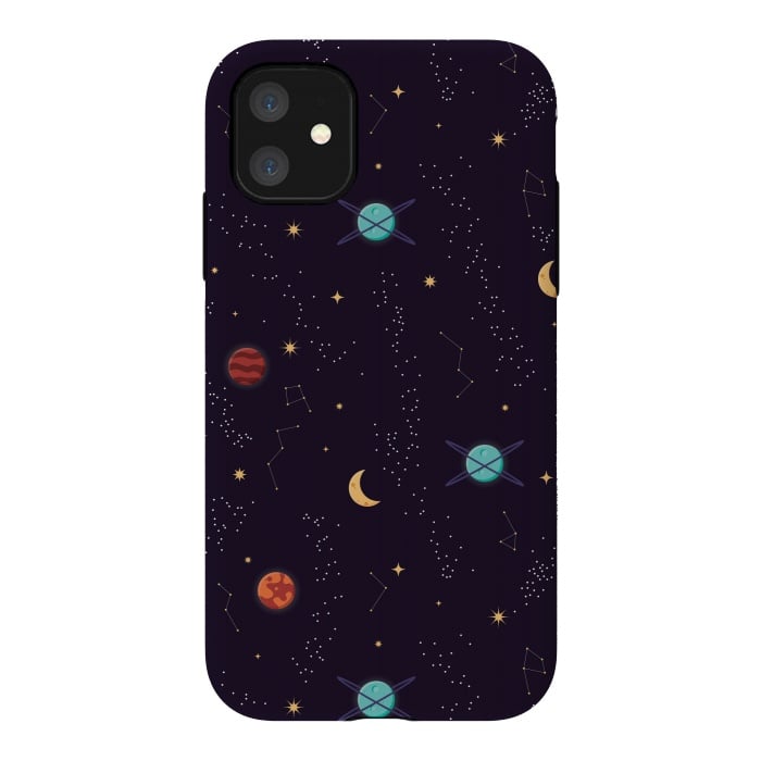 iPhone 11 StrongFit Universe with planets and stars seamless pattern, cosmos starry night sky, vector illustration by Jelena Obradovic