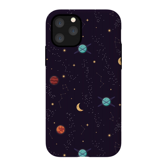 iPhone 11 Pro StrongFit Universe with planets and stars seamless pattern, cosmos starry night sky, vector illustration by Jelena Obradovic