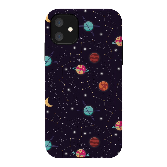 iPhone 11 StrongFit Universe with planets and stars seamless pattern, cosmos starry night sky 004 by Jelena Obradovic