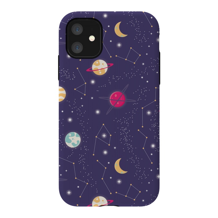 iPhone 11 StrongFit Universe with planets and stars seamless pattern, cosmos starry night sky 006 by Jelena Obradovic
