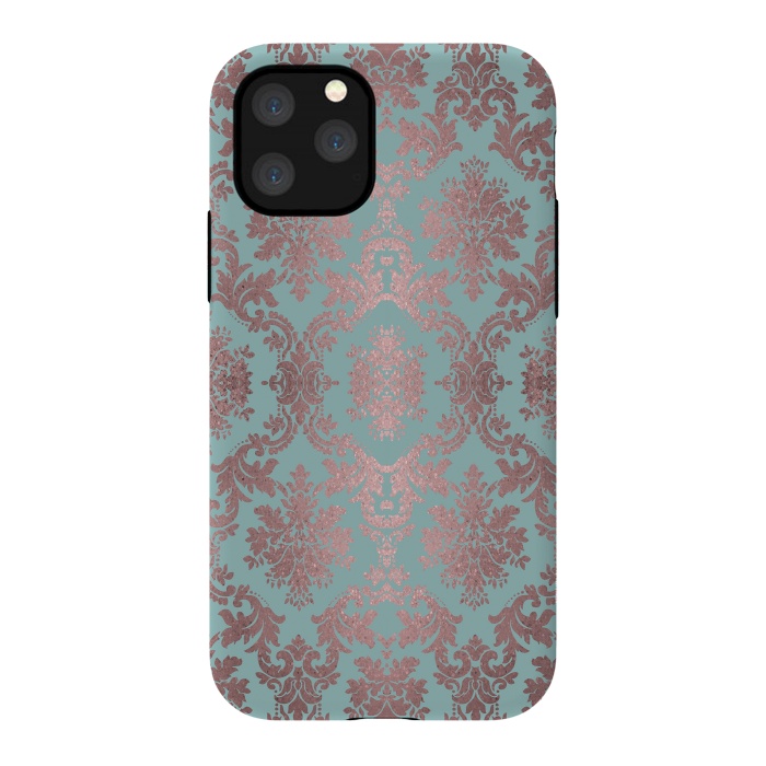 iPhone 11 Pro StrongFit Rose Gold Teal Damask Pattern 2 by Andrea Haase