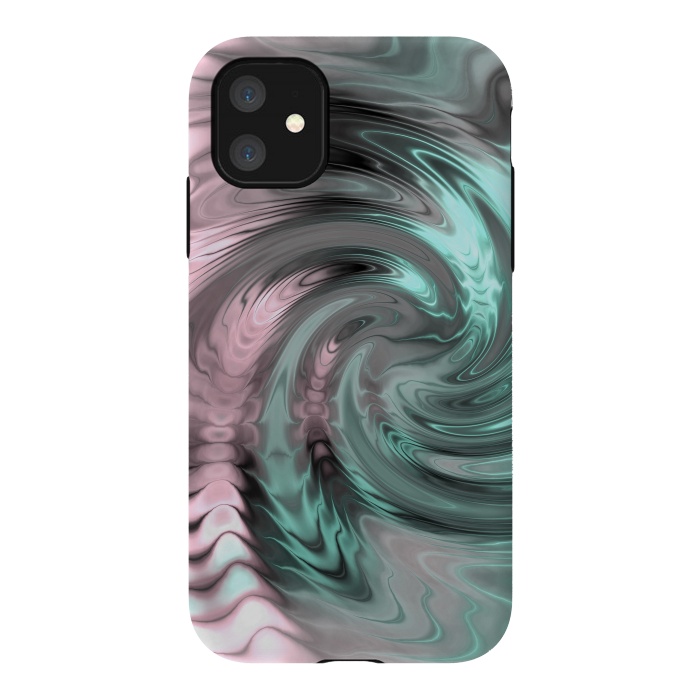 iPhone 11 StrongFit Abstract Fractal Swirl Rose Gold And Teal 2 by Andrea Haase