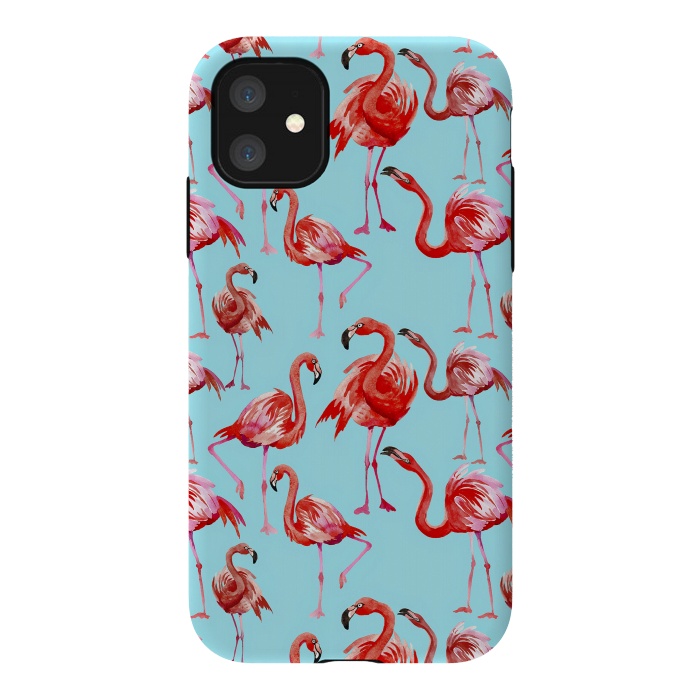 iPhone 11 StrongFit Flamingos on Blue by  Utart