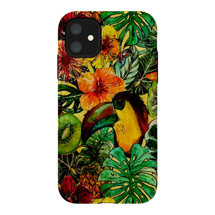 iPhone 11 StrongFit Tropical bird in flower jungle by  Utart