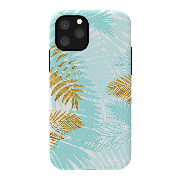 iPhone 11 Pro StrongFit Teal and Gold Palm Leaves by  Utart
