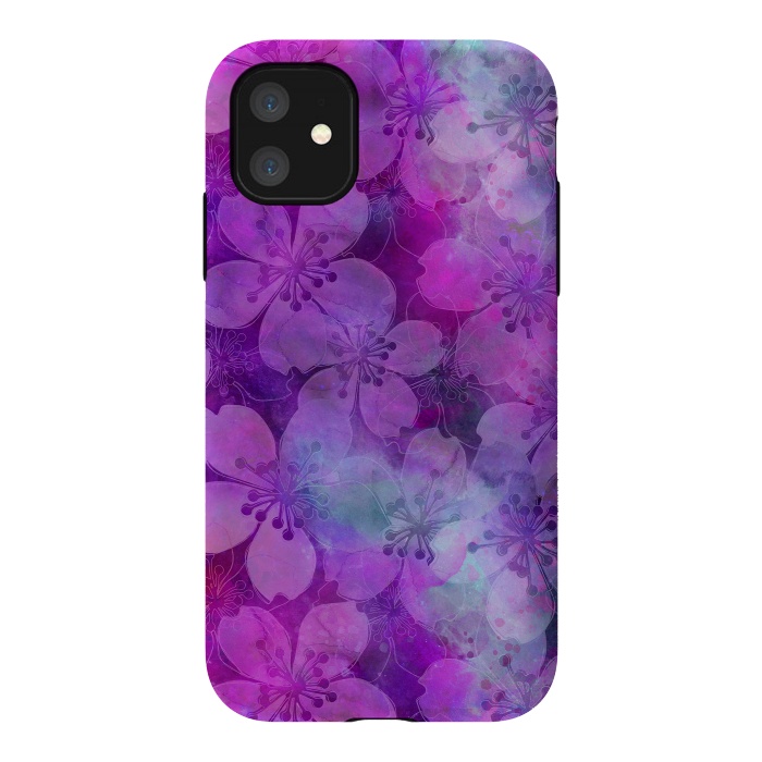 iPhone 11 StrongFit Purple Watercolor Flower Pattern by Andrea Haase