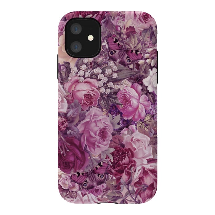 iPhone 11 StrongFit Vintage Pink Rose Butterfly Pattern by Andrea Haase