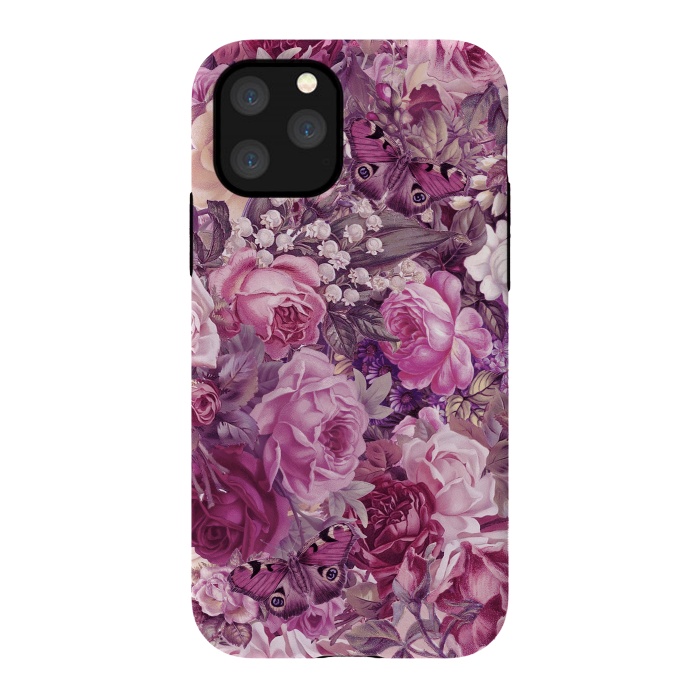iPhone 11 Pro StrongFit Vintage Pink Rose Butterfly Pattern by Andrea Haase