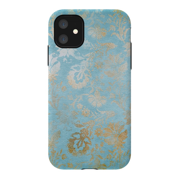iPhone 11 StrongFit TEAL and GOLD Damask Pattern by  Utart