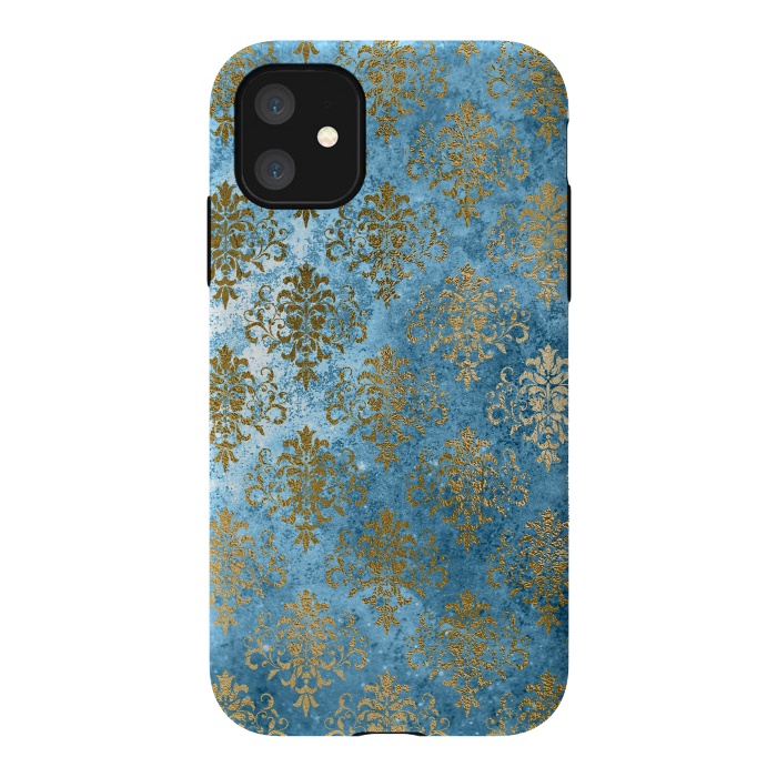 iPhone 11 StrongFit Blue and Gold Trendy Vintage Damask Pattern by  Utart