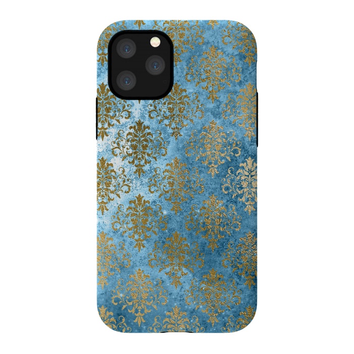 iPhone 11 Pro StrongFit Blue and Gold Trendy Vintage Damask Pattern by  Utart