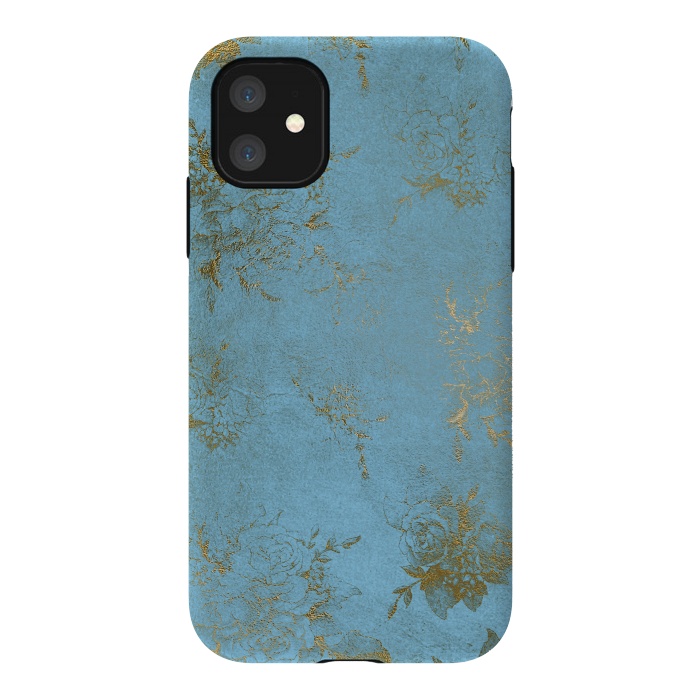 iPhone 11 StrongFit  Gold Damask on Sky Blue  by  Utart