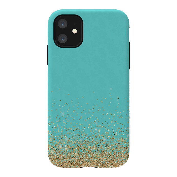 iPhone 11 StrongFit Teal and Gold Glitter by  Utart