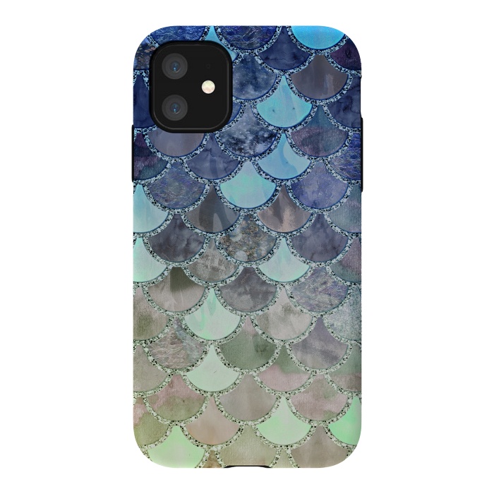 iPhone 11 StrongFit Multicolor Watercolor Fish and Mermaid Scales by  Utart