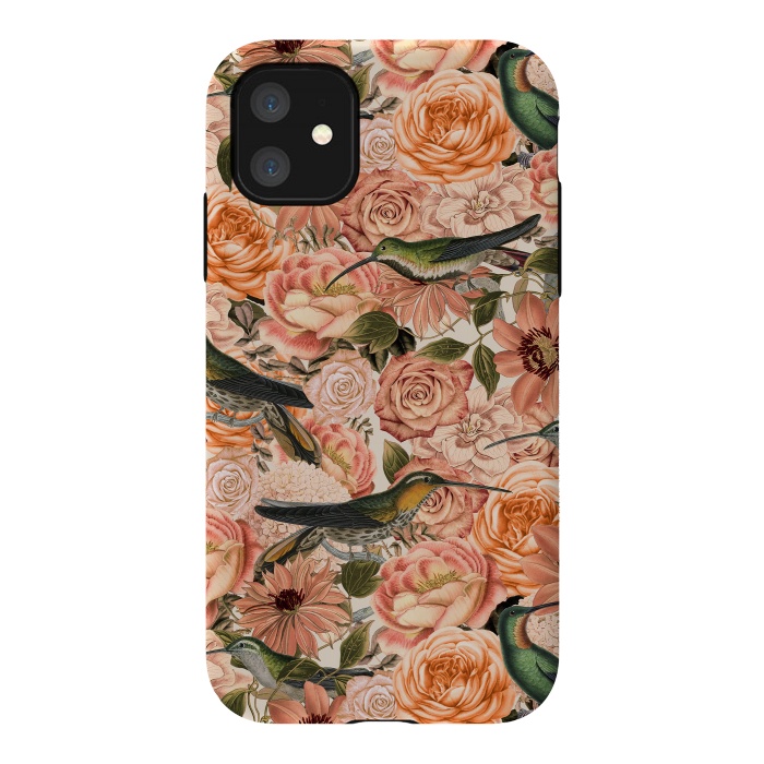 iPhone 11 StrongFit Vintage Flower And Hummingbird Pattern by Andrea Haase