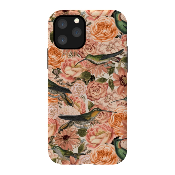 iPhone 11 Pro StrongFit Vintage Flower And Hummingbird Pattern by Andrea Haase