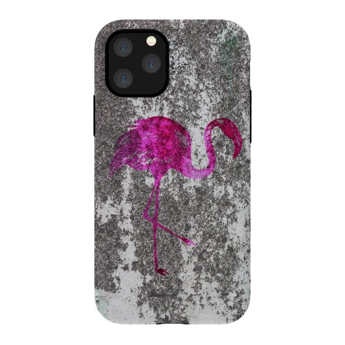 iPhone 11 Pro StrongFit Pink Flamingo Bird On Grunge Wall by Andrea Haase