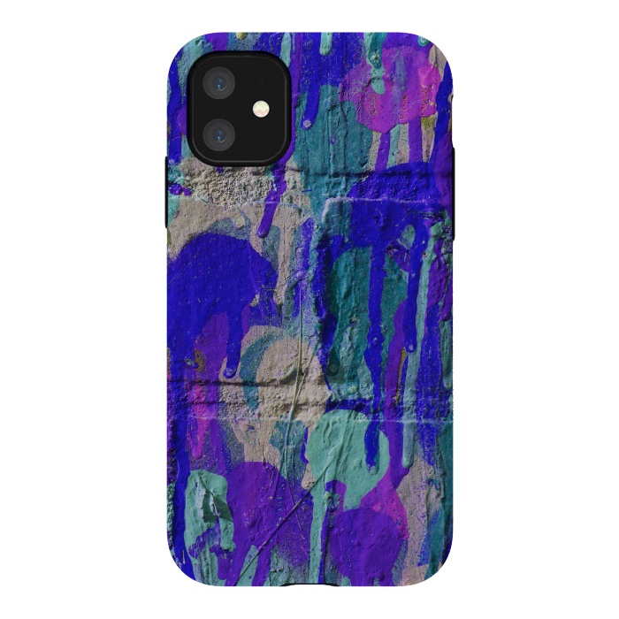 iPhone 11 StrongFit Blue And Purple Spray Paint Wall by Andrea Haase