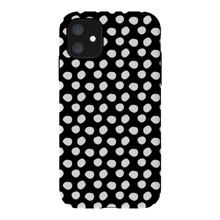 iPhone 11 StrongFit Hand drawn white polka dots on black by DaDo ART