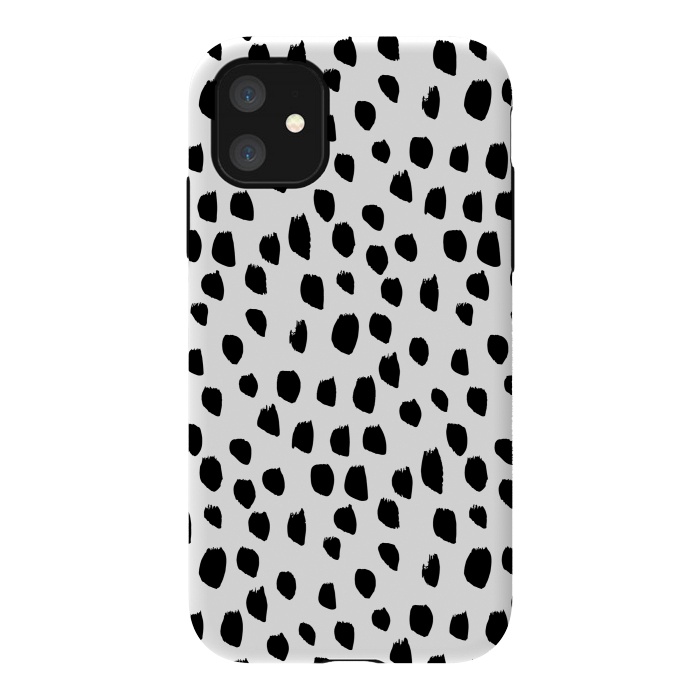 iPhone 11 StrongFit Hand drawn black crazy polka dots on white by DaDo ART