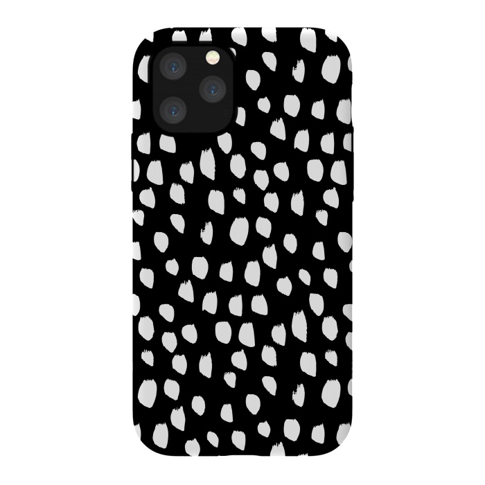 iPhone 11 Pro StrongFit Hand drawn crazy white polka dots on black by DaDo ART