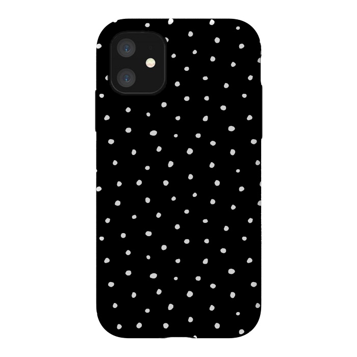 iPhone 11 StrongFit Hand drawn little white polka dots on black by DaDo ART