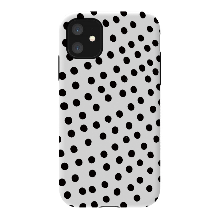 iPhone 11 StrongFit Drunk black polka dots on white by DaDo ART