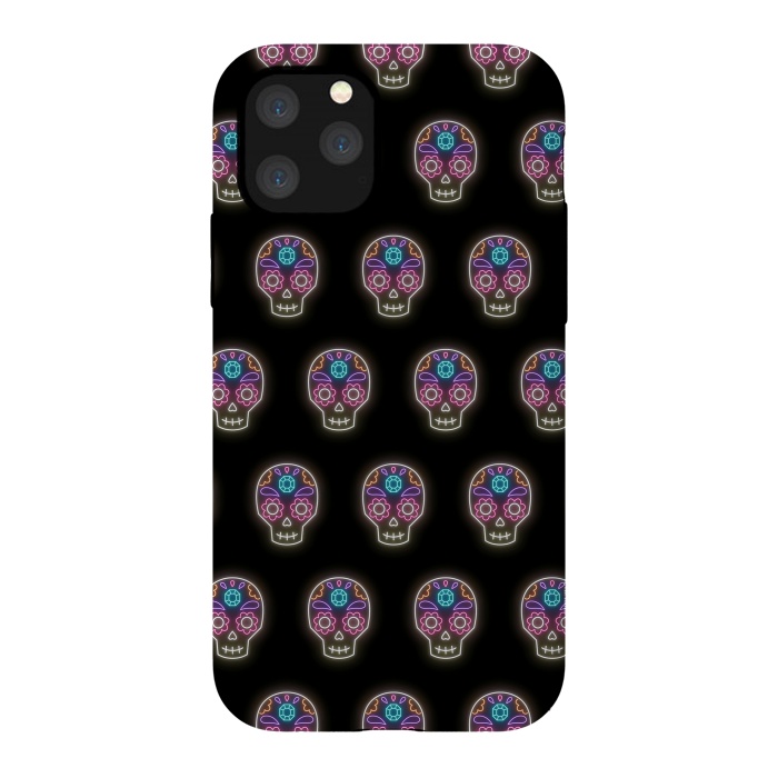 iPhone 11 Pro StrongFit Neon sugar skull pattern by Laura Nagel