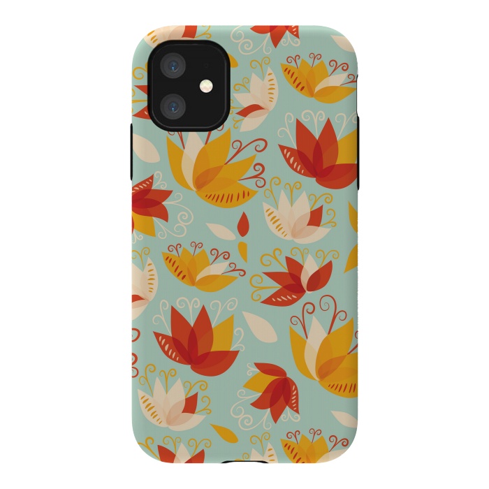 iPhone 11 StrongFit Whimsical Abstract Colorful Lily Floral Pattern by Boriana Giormova