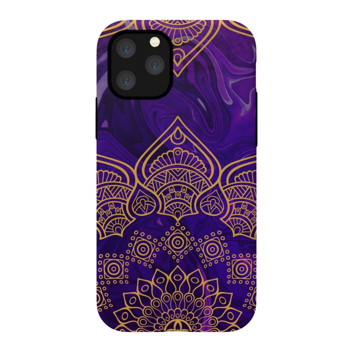 iPhone 11 Pro StrongFit Mandala in Purple Marble by Rossy Villarreal