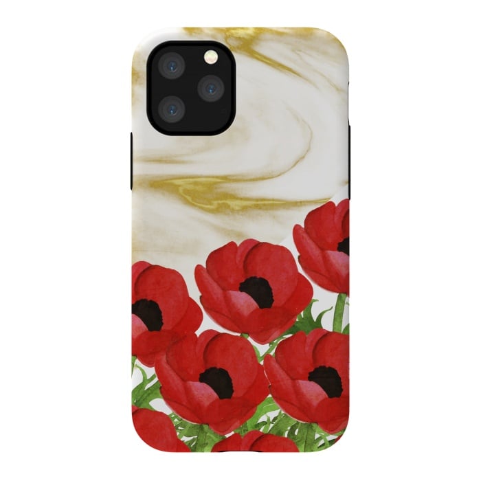 iPhone 11 Pro StrongFit Red Flowers on Marbel by Rossy Villarreal
