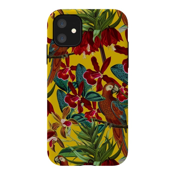 iPhone 11 StrongFit Parrots in tropical flower jungle by  Utart